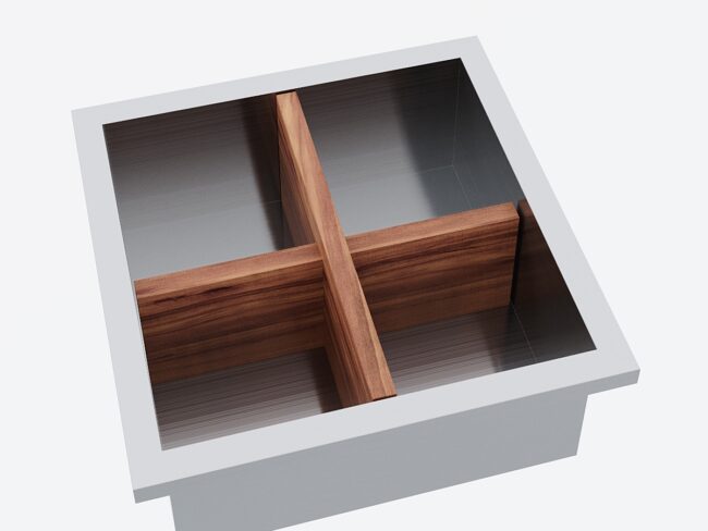 Edelstahl Behälter mit "4-Tlg. Holzfächer" zu Design Grilltisch "a la carte"