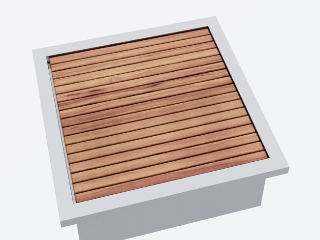 Edelstahl Behälter mit "Schneidebrett mit Brotrillen" zu Design Grilltisch "a la carte"