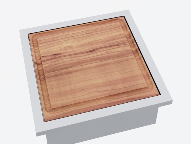 Edelstahl Behälter mit "Fleisch Schneidebrett u. Saftrille" zu Design Grilltisch "a la carte"