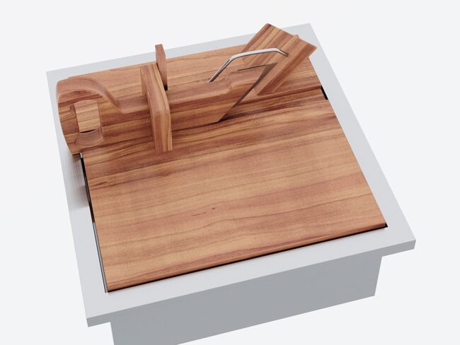 Edelstahl Behälter mit "Holztablar für Fleisch und Käsehobel"