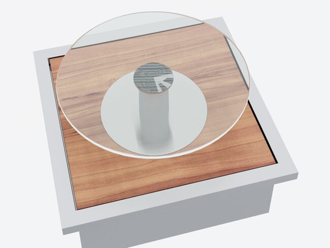 Edelstahl Behälter mit "Holztablar und Glas Tortenplatte drehbar" zu Design Grilltisch "a la carte"